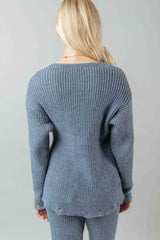 LONG SLEEVE SWEATER CARDI WITH DISTRESSED HEM