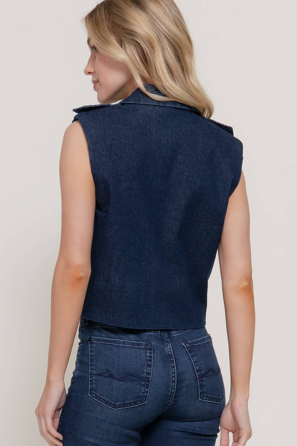 Lapel Collar Double Breasted Button Stretch Denim Vest