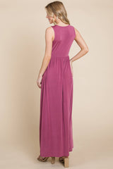 SLEEVELESS VNECK MAXI DRESS WITH TWIST KNOT DETAIL