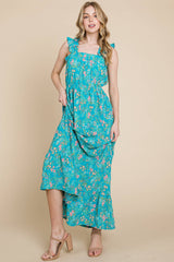 FLORAL MAXI DRESS GATHERED WAIST DETAIL