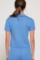 Jacquard Front Short Sleeve polo Knit Top