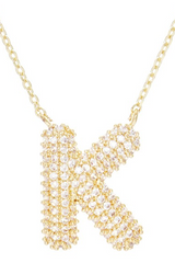 RHINESTONE BUBBLE INITIAL GOLD DIPPED NECKLACE