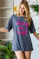SHORT SLEEVE LEOPARD PRINT ALWAYS BE KIND GRAPHIC T