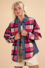 LONG SLEEVE PLAID FLANNEL WITH DENIM CONTRAST