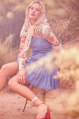 DENIM  CAMI DROP WAIST PLEATED SKIRT DRESS