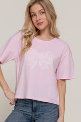 Short Sleeve Crew Neck Lace Patch Oversize Cotton Jersey Top