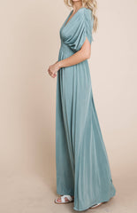 SMOCKED WAIST MAXI WITH ROUCHED SLEEVE DETAIL
