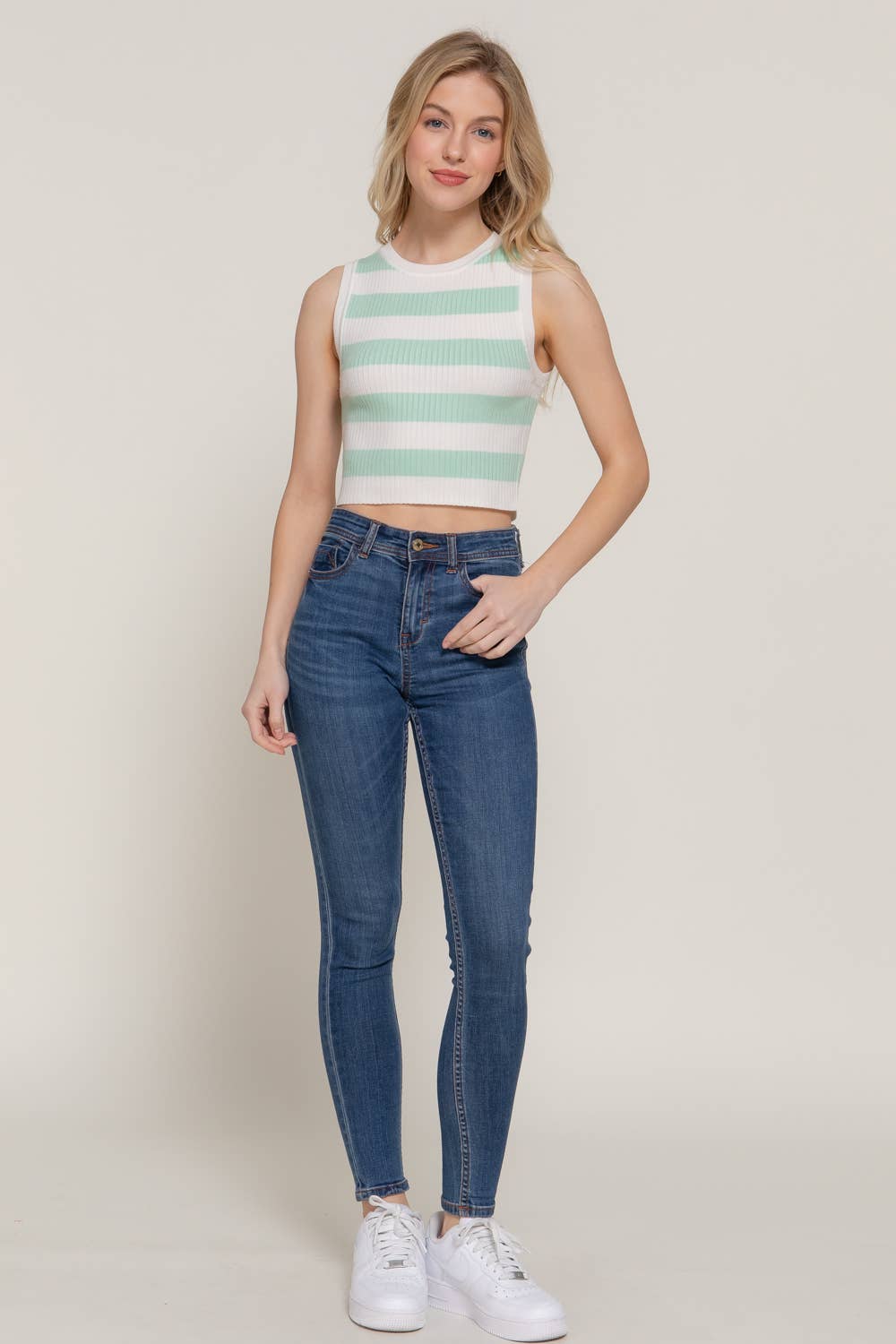 Sleeveless Round Neck Stripe Spring Sweater