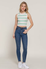 Sleeveless Round Neck Stripe Spring Sweater