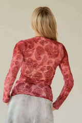 LONG SLEEVE MESH PAISLEY PRINT  TOP