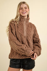 LONG SLEEVE FUZZY FLEECE ZIP UP HENLEY PULLOVER