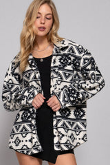 LONG SLEEVE AZTEC PRINTED BUTTON DOWN SHIRT JACKET