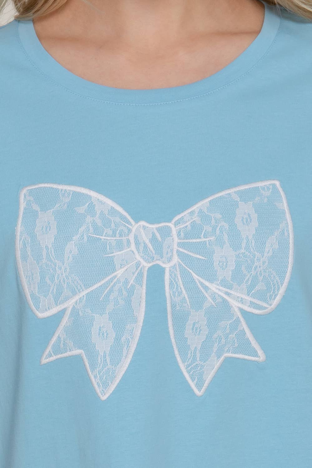 Short Sleeve Crew Neck Lace Patch Oversize Cotton Jersey Top