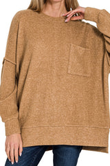 LONG SLEEVE BRUSHED MELANGE OVERSIZED SWEATER