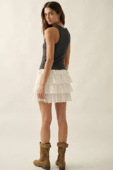 EYELET LACE TIERED SKIRT