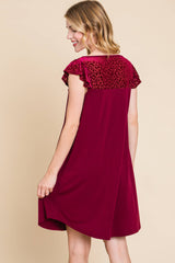 FLUTTER SLEEVE DRESS WITH VELVET DETAIL