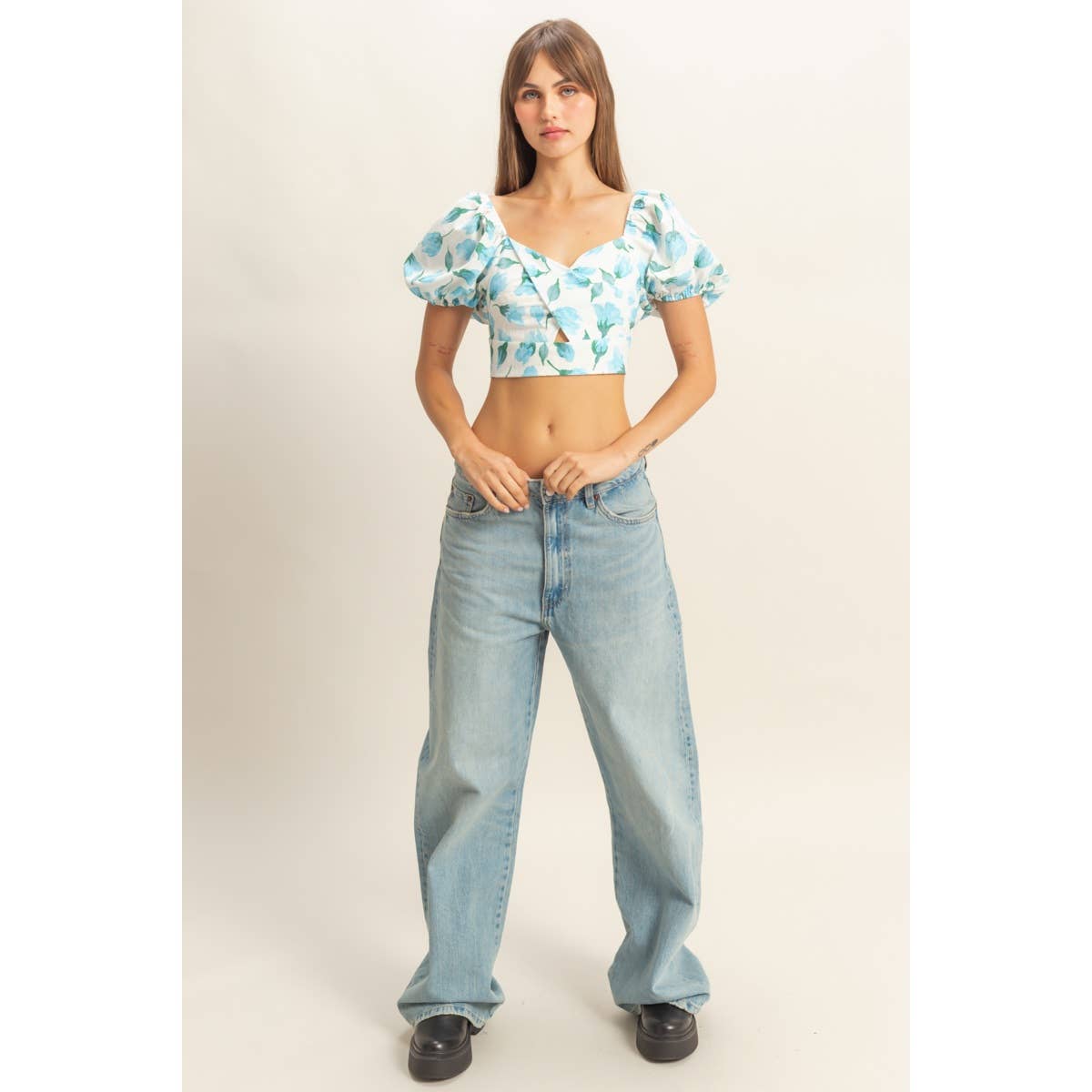 SHORT PUFF SLEEVE FLORAL PRINT SWEETHEART