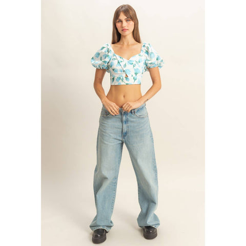 SHORT PUFF SLEEVE FLORAL PRINT SWEETHEART