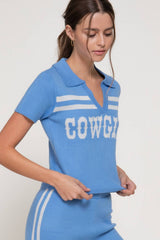 Jacquard Front Short Sleeve polo Knit Top