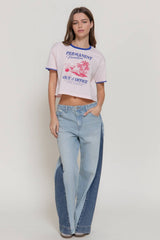 Short Sleeve Embroidered Edge Graphic T-Shirt