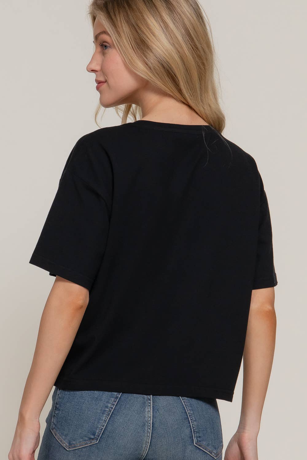 Short Sleeve Crew Neck Lace Patch Oversize Cotton Jersey Top