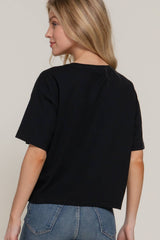 Short Sleeve Crew Neck Lace Patch Oversize Cotton Jersey Top