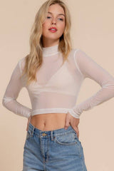 LONG SLEEVE MOCK NECK MESH TOP