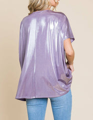 SHORT SLEEVE VNECK BOXY FIT SHIMMER TOP