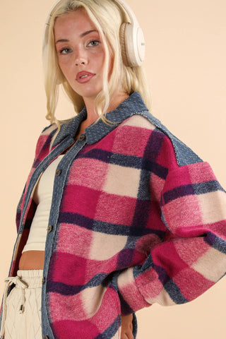 LONG SLEEVE PLAID FLANNEL WITH DENIM CONTRAST