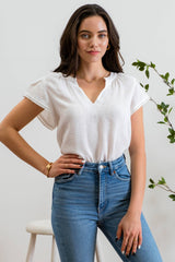 PETAL SLEEVE WOVEN TOP