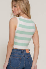 Sleeveless Round Neck Stripe Spring Sweater