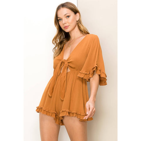 TIE FRONT RUFFLED ROMPER