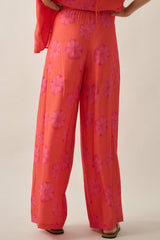 FLORAL PRINT WIDE LEG PANT WITH DRAWSTRING WAIST
