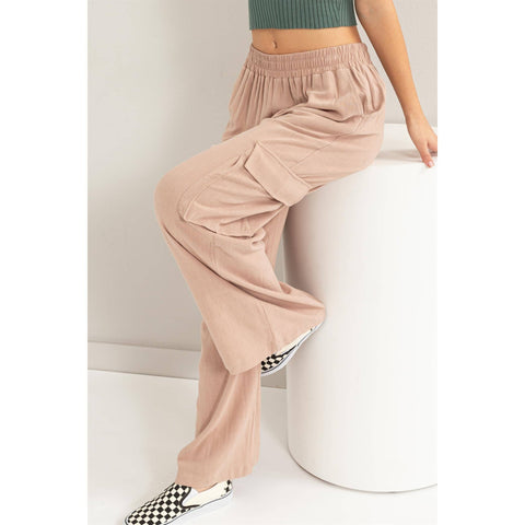 WIDE LEG LINEN CARGO PANTS