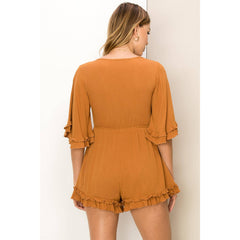 TIE FRONT RUFFLED ROMPER