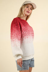 LONG SLEEVE FLEECE OMBRE PRINT PULLOVER