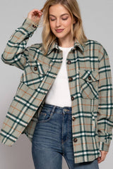 LONG SLEEVE WOOL BLEND PLAID BUTTON DOWN SHIRT JACKET