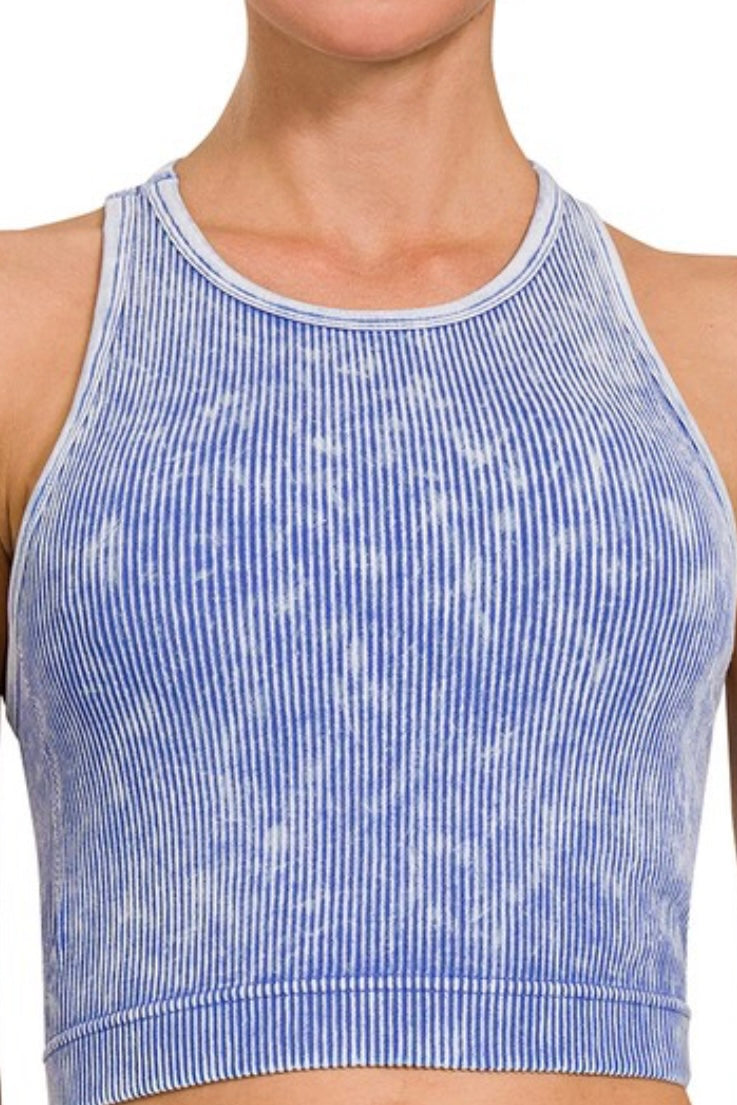 RACER BACK MINERAL WASHED RIBBED PADDED BRALETTE