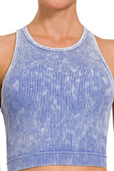 RACER BACK MINERAL WASHED RIBBED PADDED BRALETTE