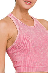 RACER BACK MINERAL WASHED RIBBED PADDED BRALETTE