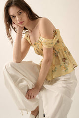 FLORAL CHIFFON TANK WITH SMOCKED BODICE
