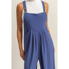 OVERALL JUMPER WITH PLEATED FRONT DETAIL AND POCKETS
