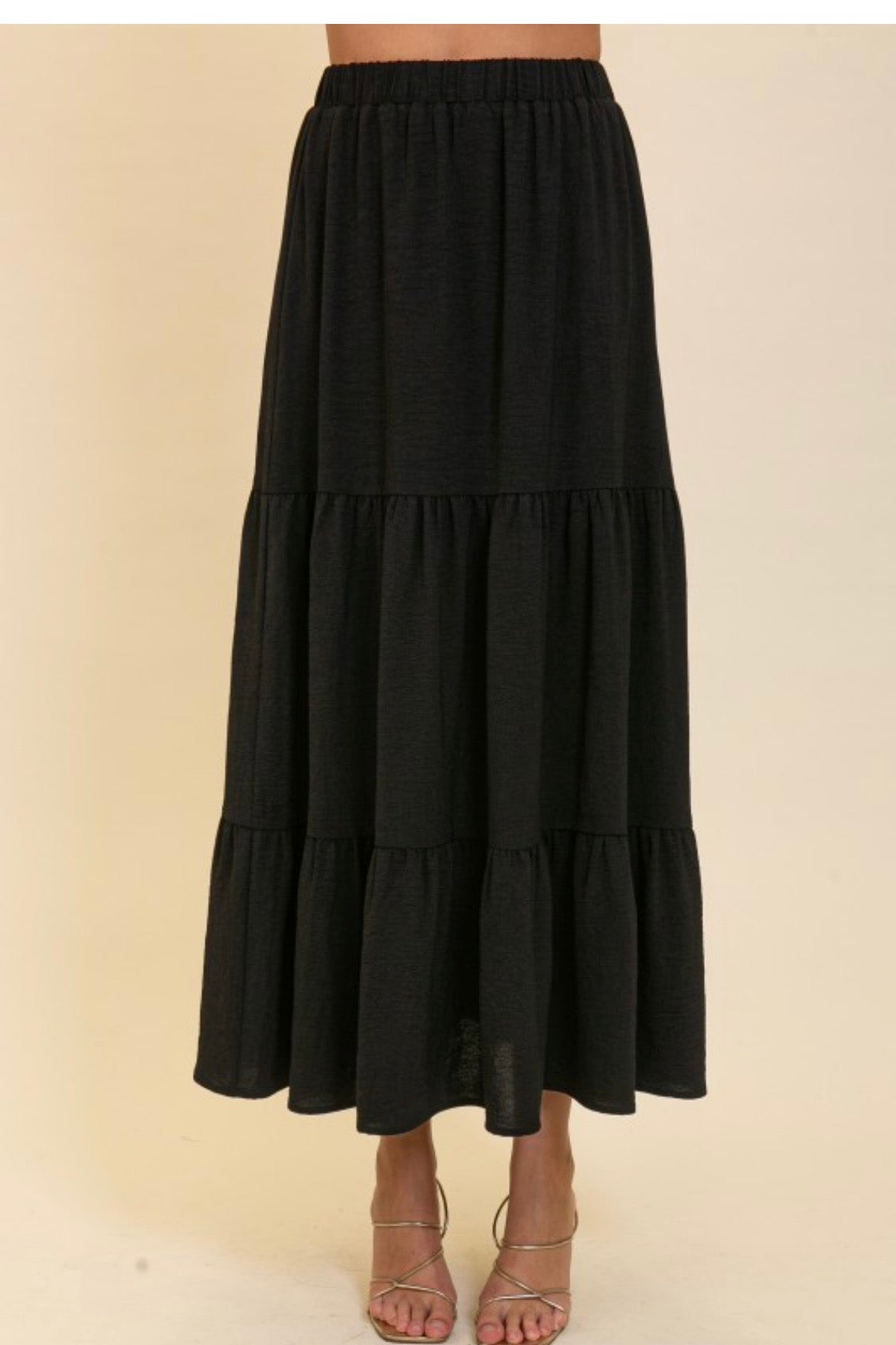 ELASTIC WAIST TIERED MAXI SKIRT