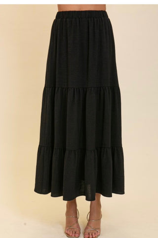 ELASTIC WAIST TIERED MAXI SKIRT