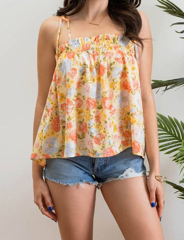 TIE STRAP TUNIC FLORAL TOP