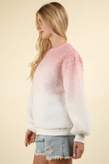 LONG SLEEVE FLEECE OMBRE PRINT PULLOVER