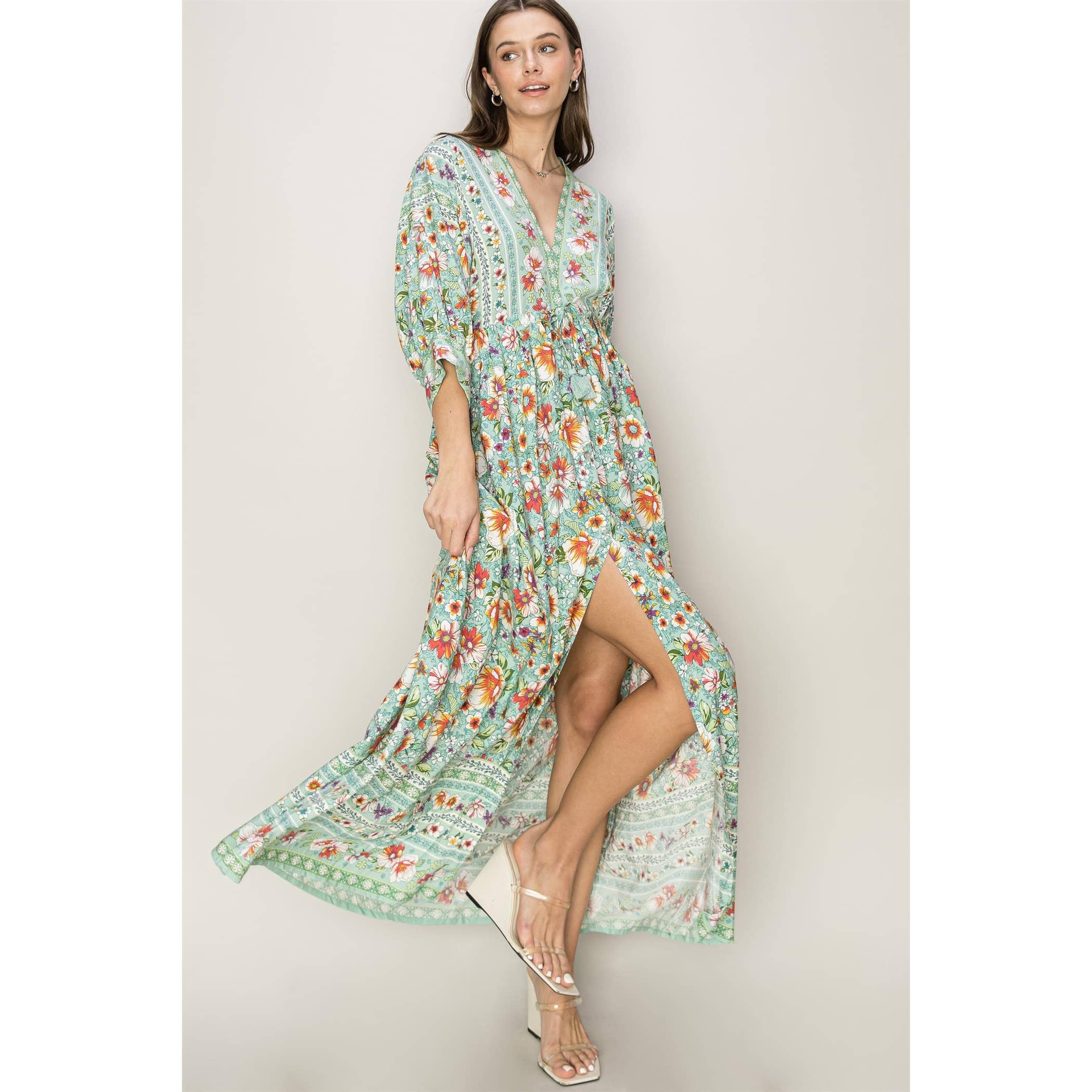 FLORAL PRINT BUTTON DOWN MAXI DRESS The Hotpink Daisy FLORAL PRINT BUTTON DOWN MAXI DRESS The Hotpink Daisy