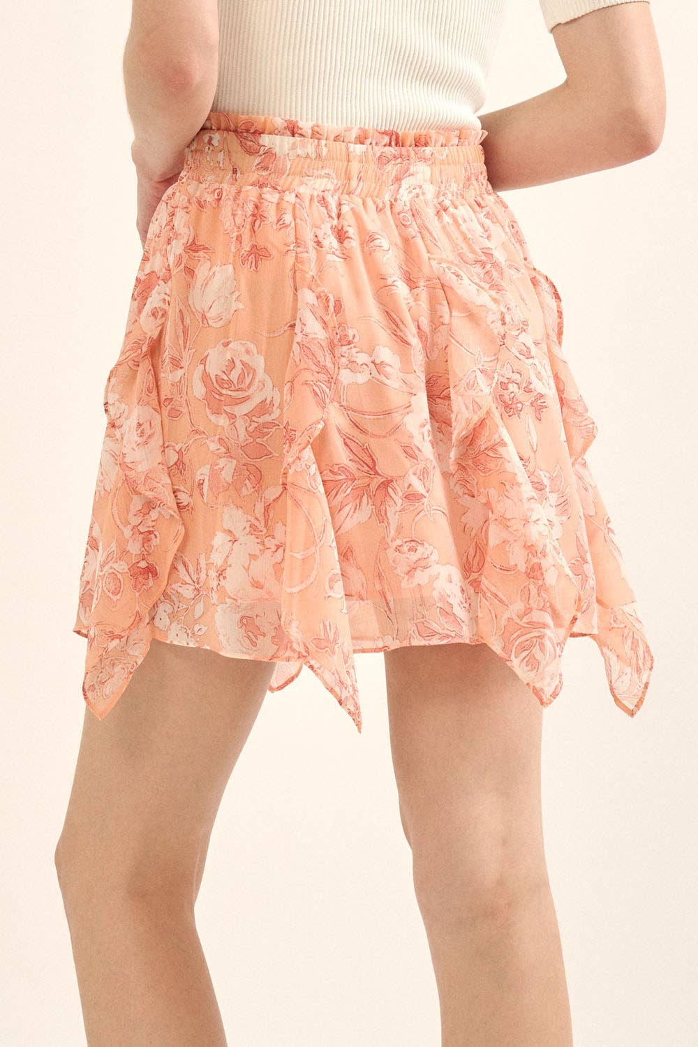 FLORAL CHIFFON HANKERCHIEF HEM SKIRT