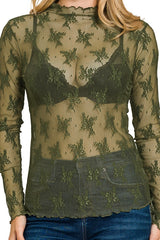 LACE MESH LONG SLEEVE TOP