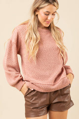 LONG SLEEVE ROUND NECK TEXTURED KNIT PULLOVER TOP